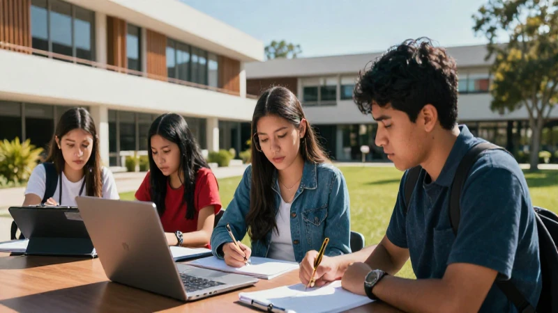 Estudiantes mexicanos estudian en campus moderno