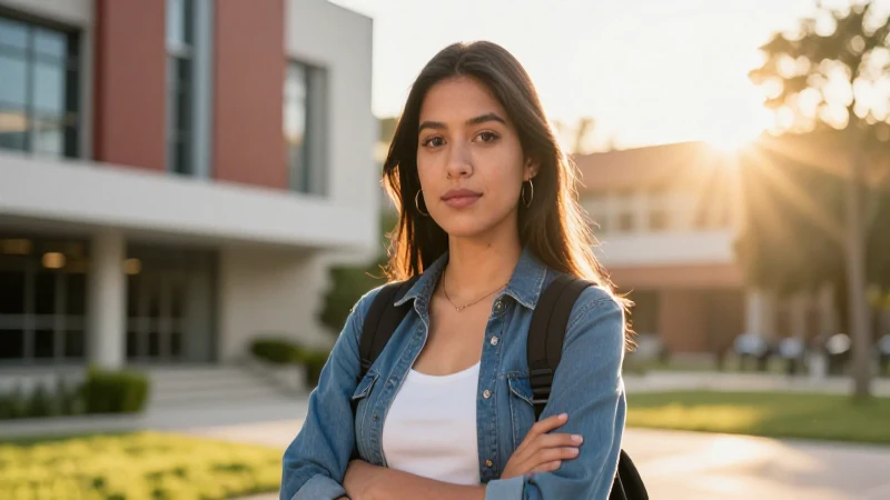Retrato cinemático de estudiante mexicano en campus