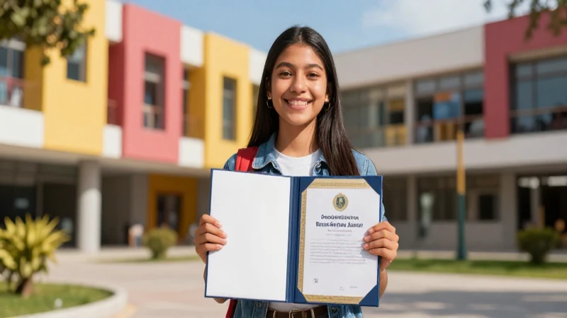 Estudiante becado sonríe en campus universitario