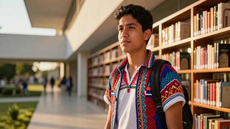 Estudiante mexicano moderno en luz dorada