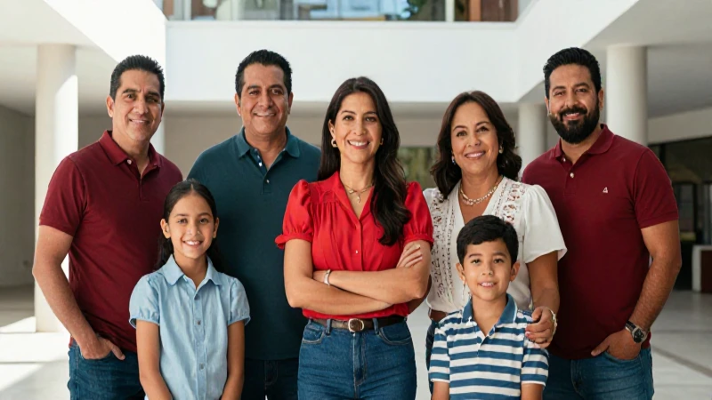 Familia mexicana diversa sonriente en moderno entorno