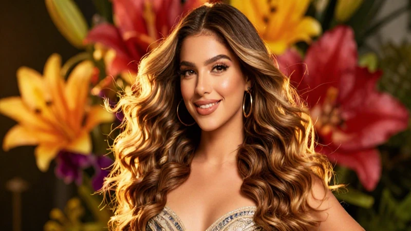 Joven mexicana radiante con brillo dorado profesional