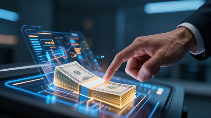 Mano interactúa con terminal holográfica financiera