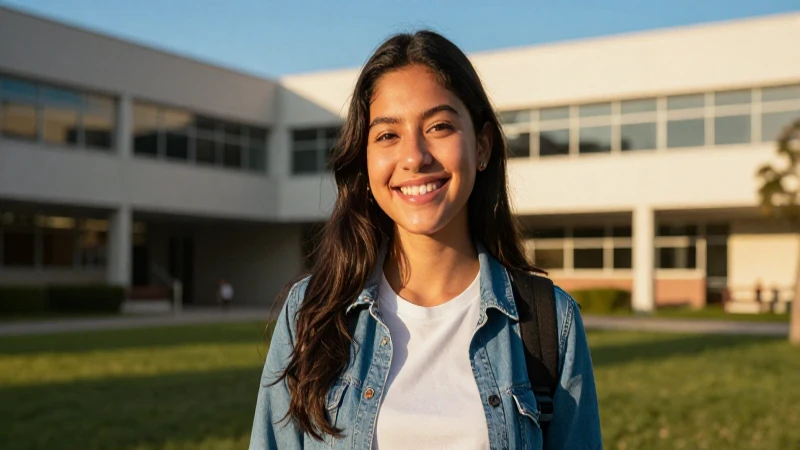 Estudiante mexicano sonríendo en campus moderno