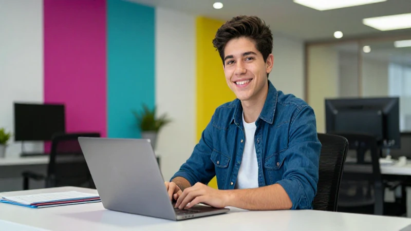 Estudiante universitario en oficina moderna