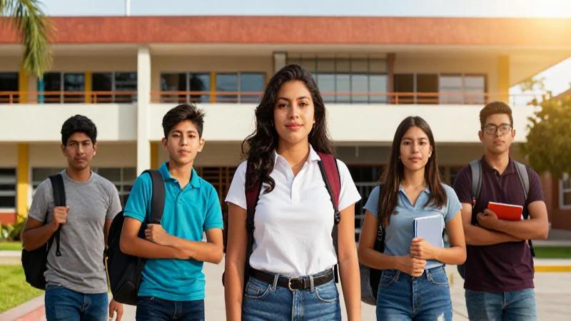 Estudiantes mexicanos vibrantes en campus soleado