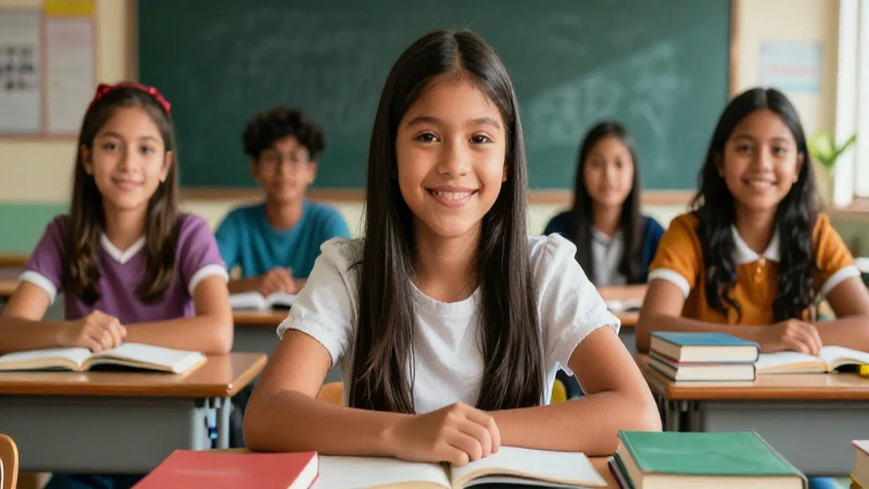 Estudiantes mexicanos sonrientes en clase moderna y luminosa