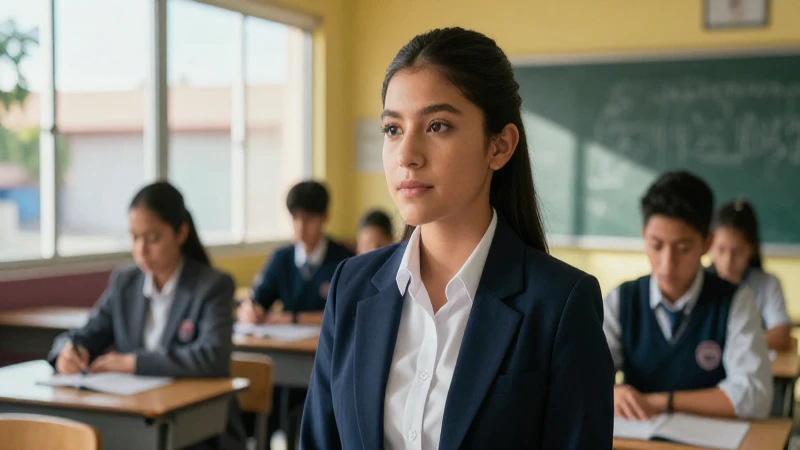 Estudiante mexicano vibrante en uniforme escolar moderno