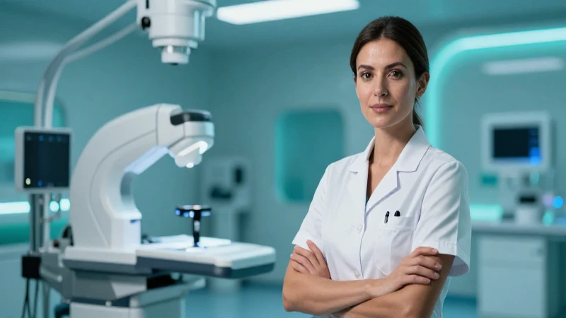 Médica especialista moderna, tecnología avanzada y hospital futurista