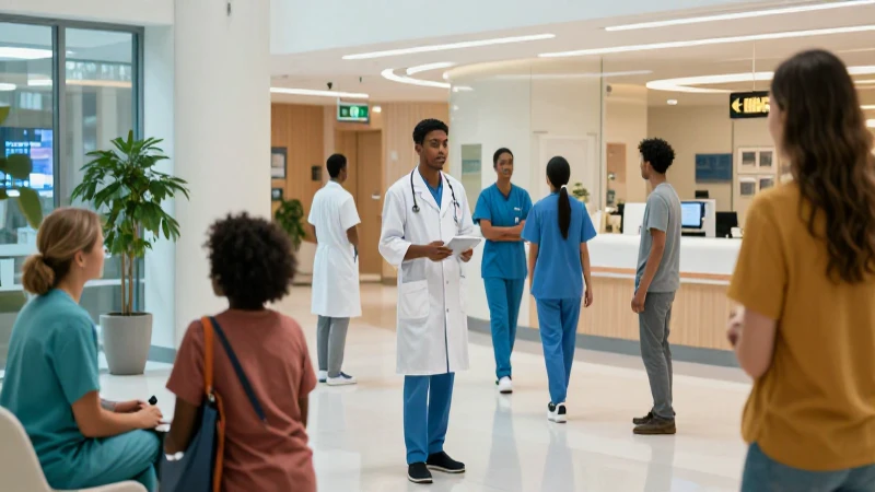 Hospital moderno con atención médica vibrante