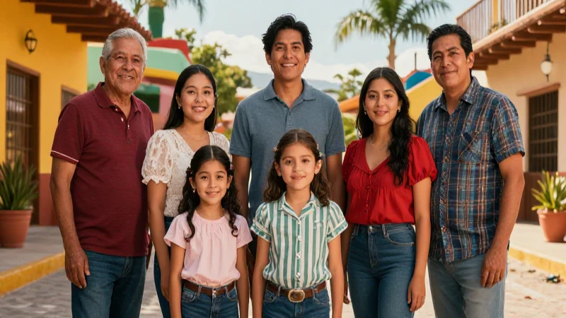 Familia mexicana vibrante en comunidad moderna