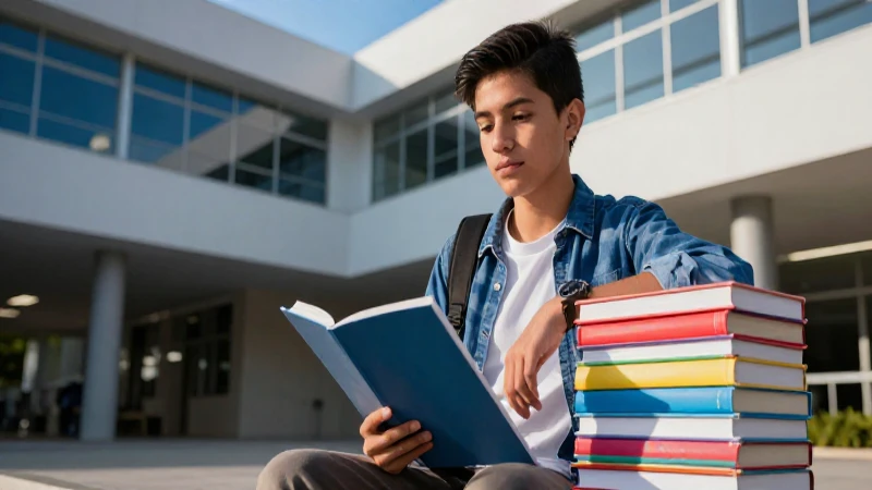 Joven mexicano con libros en campus universitario