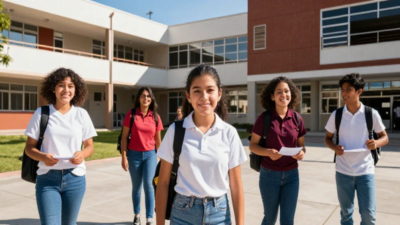Mexicanos sonrientes en campus moderno