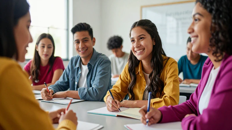Estudiantes mexicanos diversos sonriendo en aula moderna