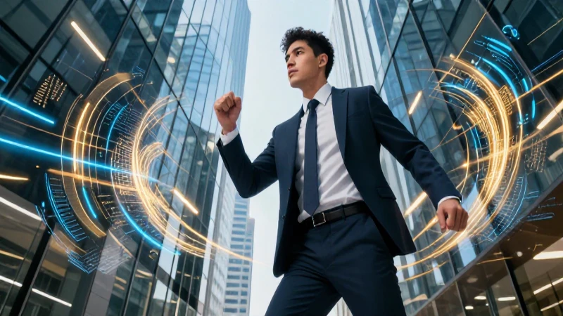 Profesional mexicano en oficina moderna futurista