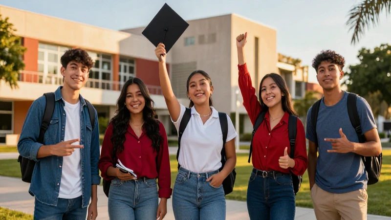 Éxito académico mexicano en campus universitario moderno