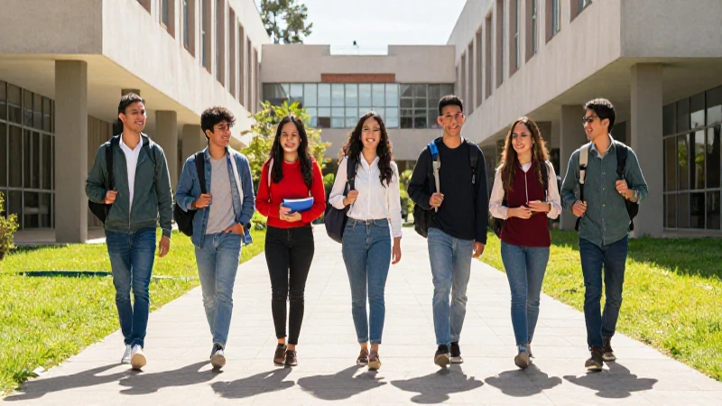 Estudiantes universitarios mexicanos sonriendo bajo el sol