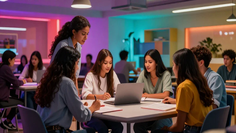 Estudiantes mexicanos colaborando en un campus moderno