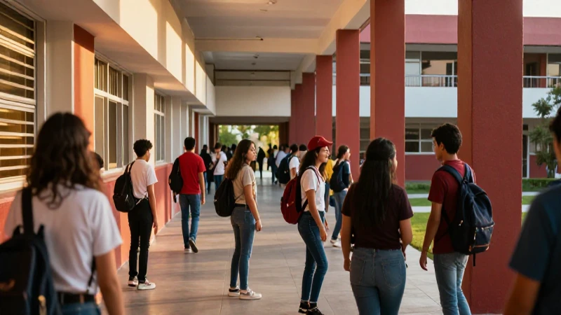 Estudiantes mexicanos en un moderno campus vibrante