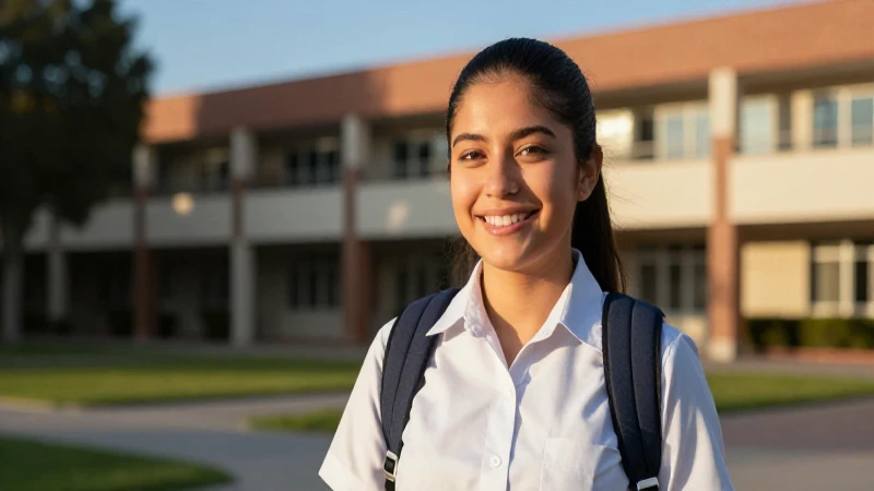 Joven sonriente en campus con luz dorada