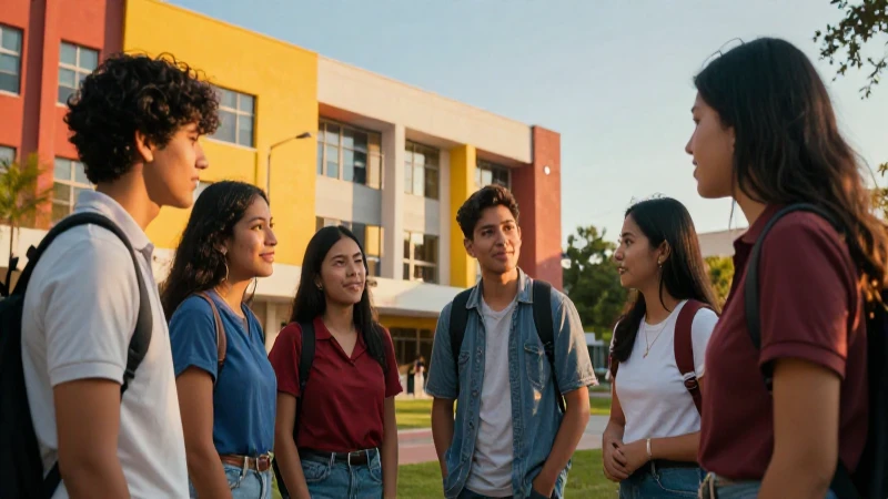 Estudiantes mexicanos colaborando en campus dorado