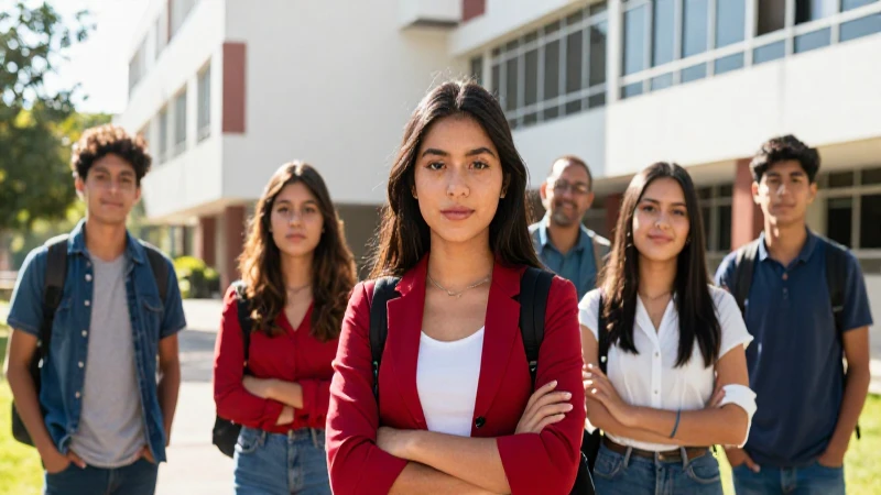Estudiantes mexicanos ambiciosos en campus vibrante