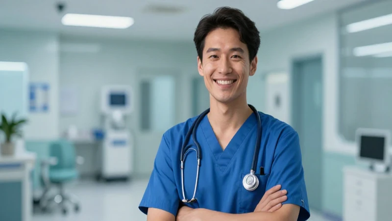 Médico profesional amable en hospital moderno