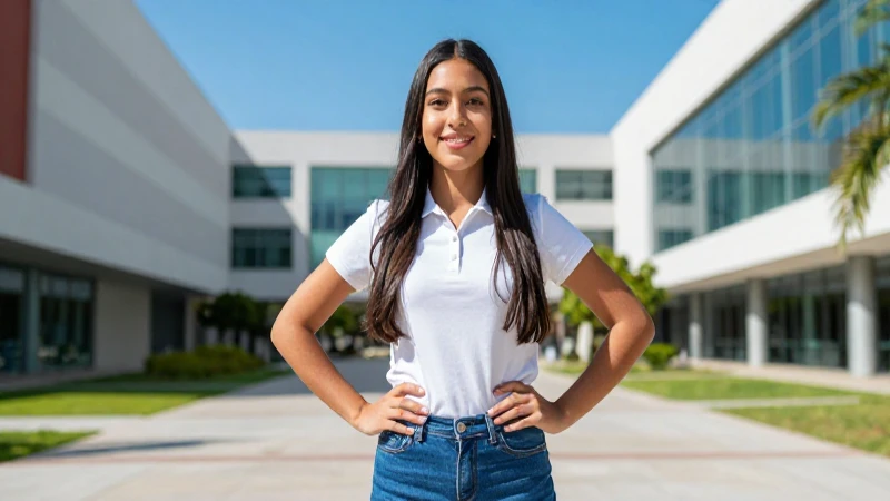 Estudiante mexicano exitoso en un moderno campus