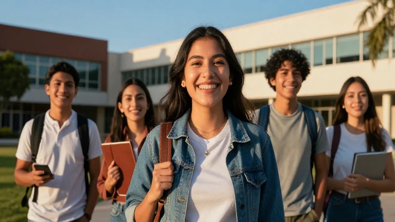 Estudiante mexicano feliz en campus universitario dorado