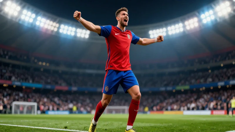 Jugador de fútbol celebra bajo luces dramáticas