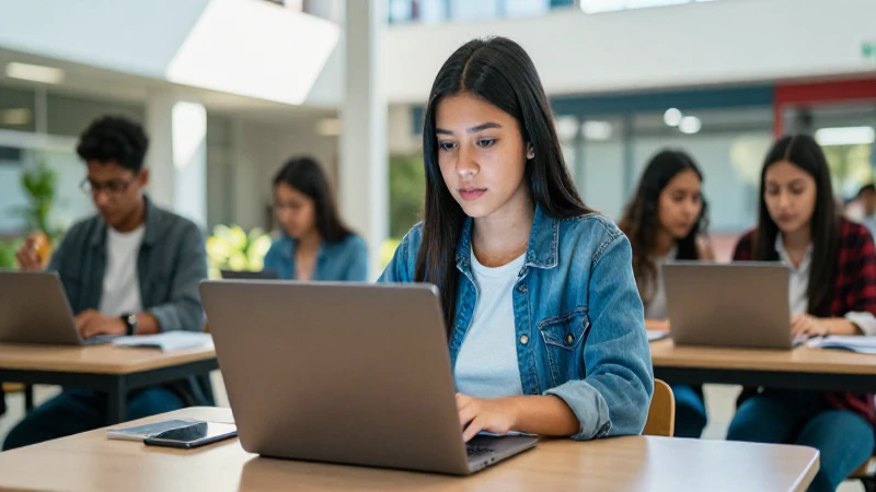 Estudiante mexicano con laptop, enfocado en oportunidades