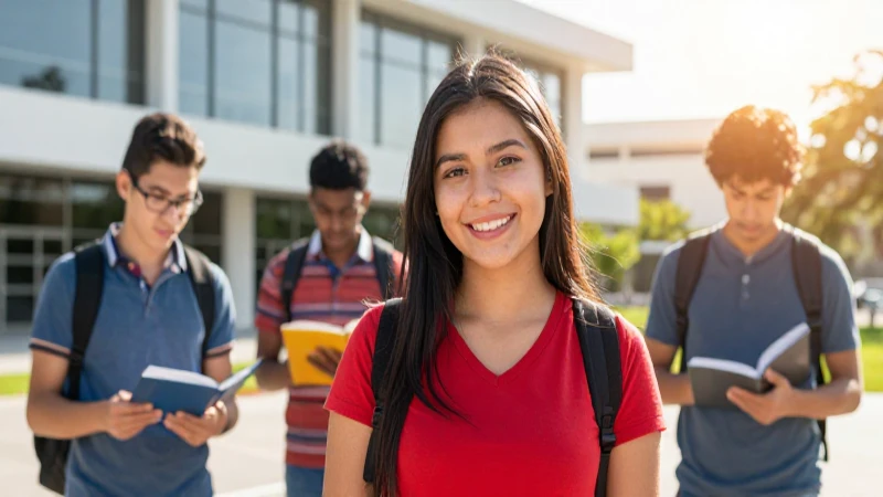 Estudiante mexicano en campus con luz dramática