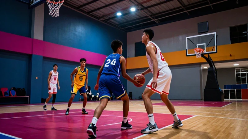 Atletas mexicanos de básquet en un estadio moderno