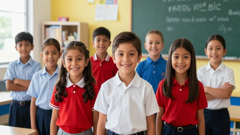 Uniformas escolares mexicanos, niños sonriendo en aulas brillantes