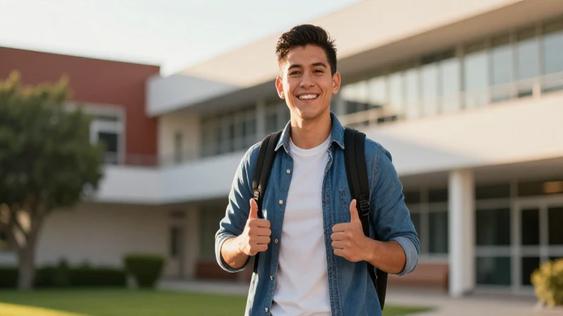 Joven mexicano motivado en campus vibrante