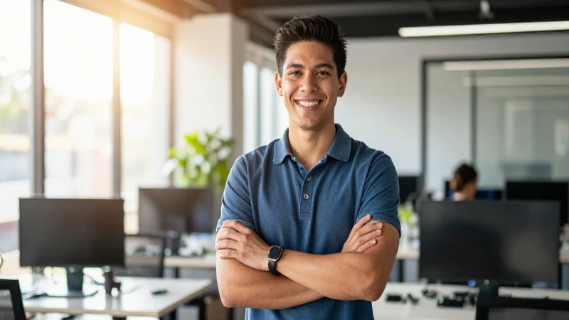 Joven mexicano confiado en oficina moderna