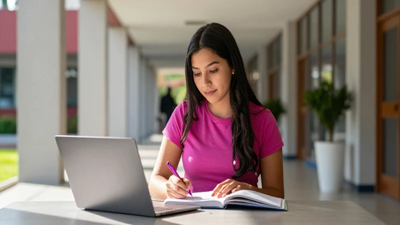 Estudiante mexicano con aspiraciones en un campus moderno