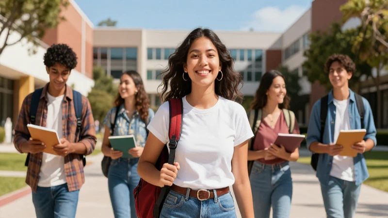 Estudiante mexicano feliz en campus vibrante