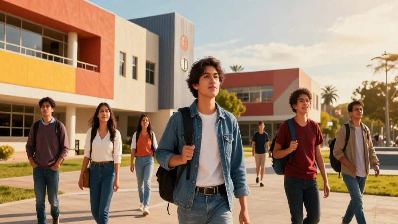 Jóvenes mexicanos en vibrante campus con luz dorada
