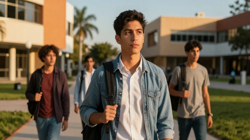 Estudiante mexicano determinado en campus vibrante
