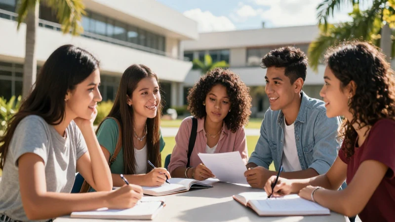 Estudiantes mexicanos universitarios en campus vibrante