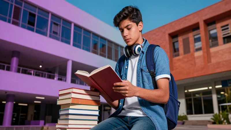 Joven estudiante mexicano en campus moderno, imagen profesional