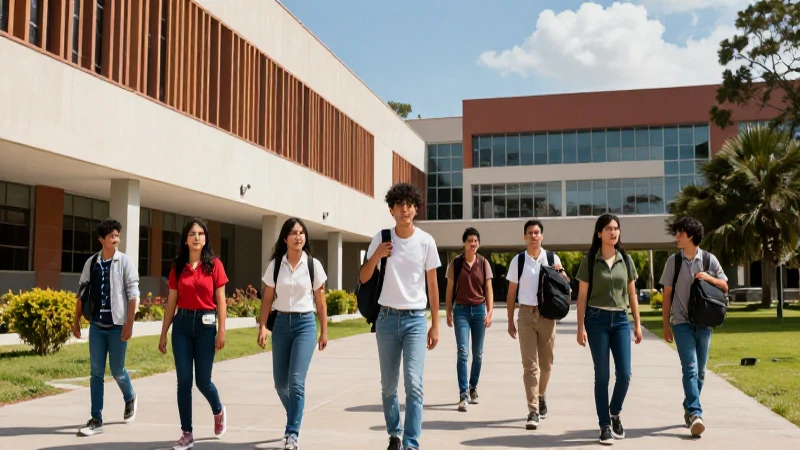 Estudiantes mexicanos modernos en un campus universitario vibrante