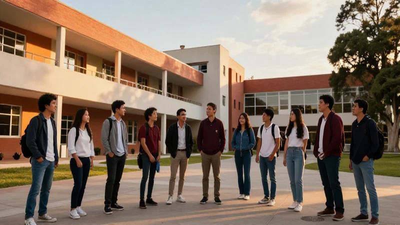 Éxito estudiantil en campus moderno