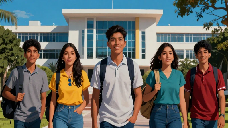 Estudiantes mexicanos en campus universitario moderno