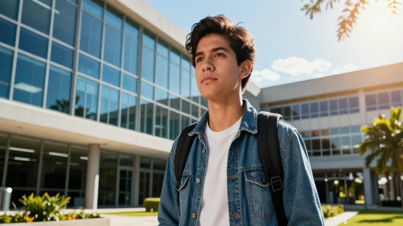 Estudiante universitario mexicano en un campus moderno