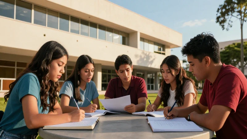 Estudiantes mexicanos estudian bajo luz dorada
