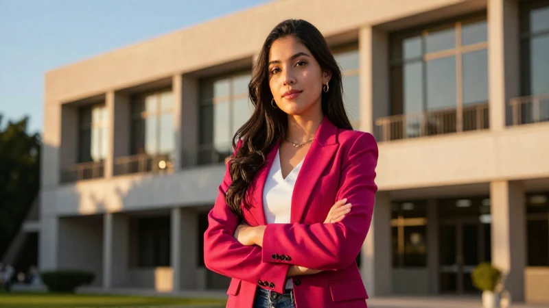 Éxito: estudiante mexicana en campus moderno