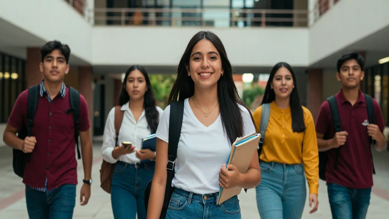 Estudiantes mexicanos exitosos en un campus moderno y vibrante