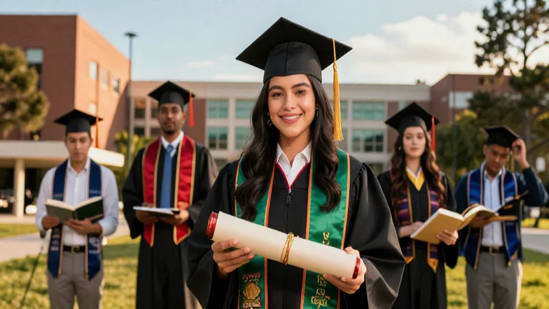 Graduado mexicano exitoso en campus vibrante